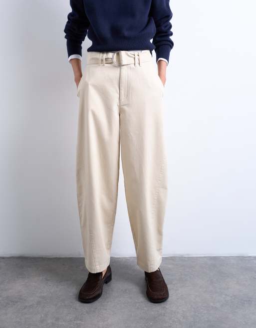 Topshop - Pantaloni a vita alta colore neutro con cintura, 4 di 5