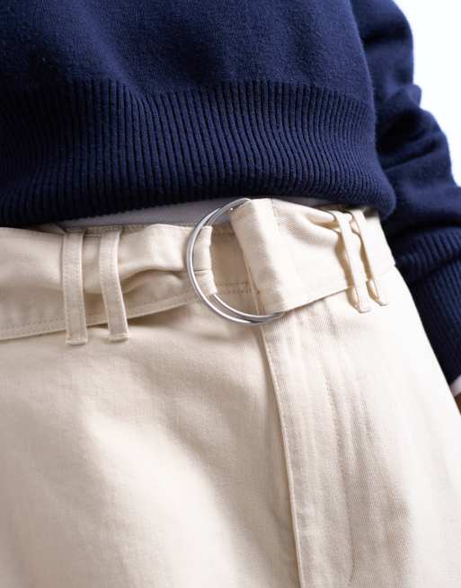 Topshop - Pantaloni a vita alta colore neutro con cintura, 5 di 5