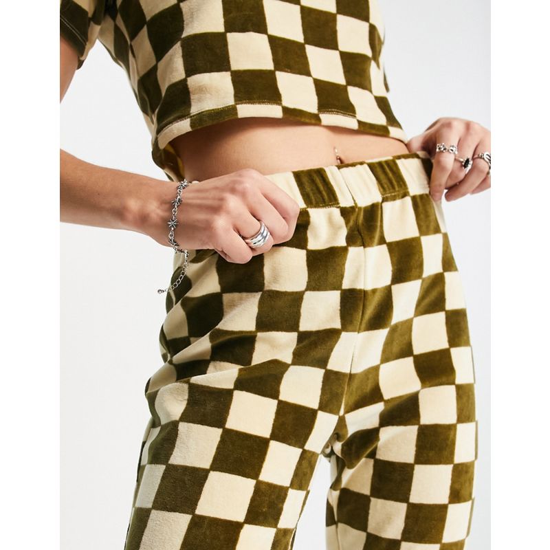 Donna pOHGd Topshop - Pantaloni a zampa in spugna con stampa a scacchi in coordinato