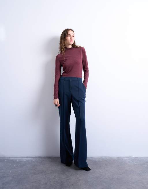 Topshop - Pantaloni a zampa sartoriali blu navy in coordinato