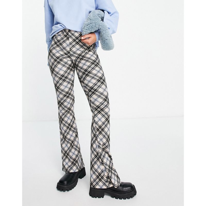 Pantaloni a zampa Donna Topshop - Pantaloni a zampa stropicciati con stampa a quadri blu e nero