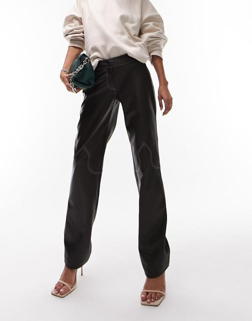 Topshop Pantaloni ampi in pelle sintetica color cioccolato con