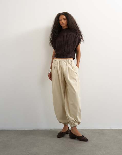 Topshop pantaloni balloon in popeline color crema - view 1