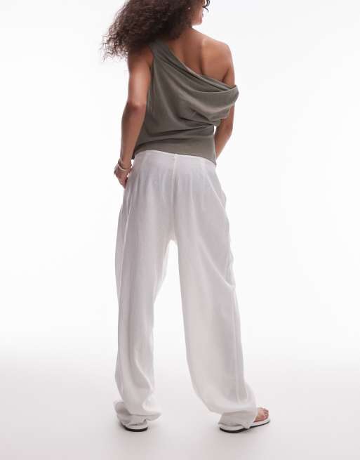 Topshop - Pantaloni bianchi in lino con gamba cilindrica, 4 di 5