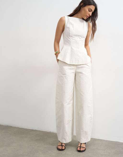 Topshop - Pantaloni bombati bianchi a righe in coordinato, 3 di 5