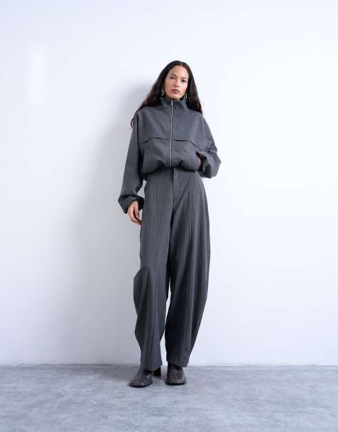 Topshop - Pantaloni bombati color antracite a righe in coordinato - view 1