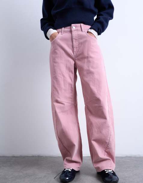 Topshop - Pantaloni bombati in velluto rosa con cuciture a vista in coordinato - view 1