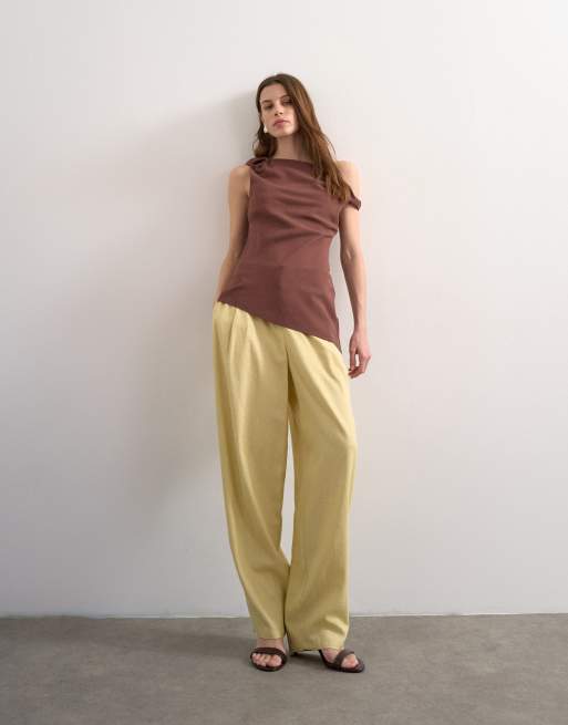 Topshop - Pantaloni bombati misto lino color latticello