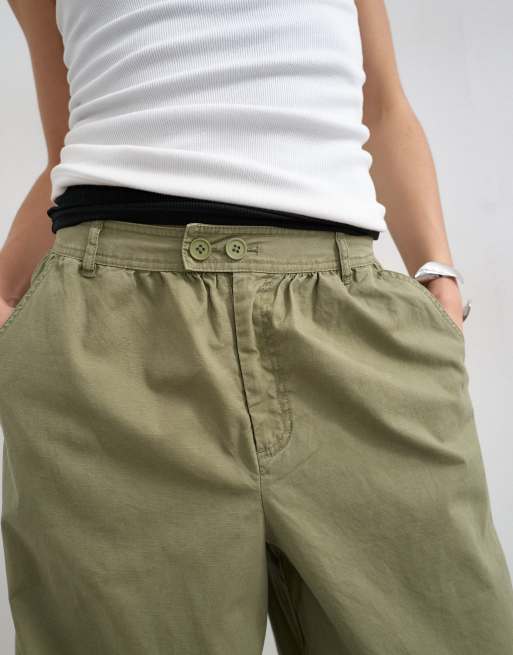 Topshop - Pantaloni cargo a palloncino in tessuto ripstop kaki, 5 di 5