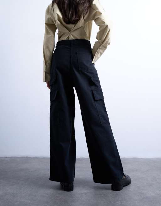 Topshop - Pantaloni cargo a vita medio alta neri, 5 di 5