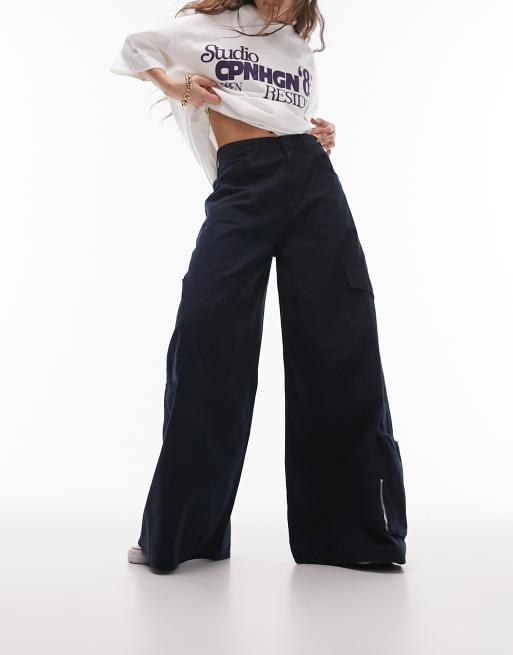Topshop - Pantaloni cargo stile skater a fondo super ampio color blu navy