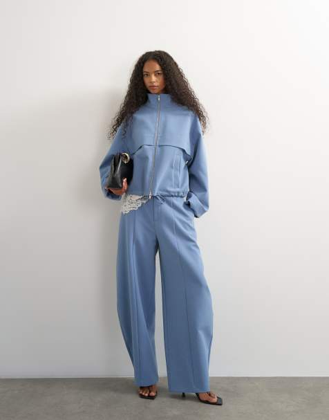 Topshop pantaloni co-ord a gamba bombata blu - view 1