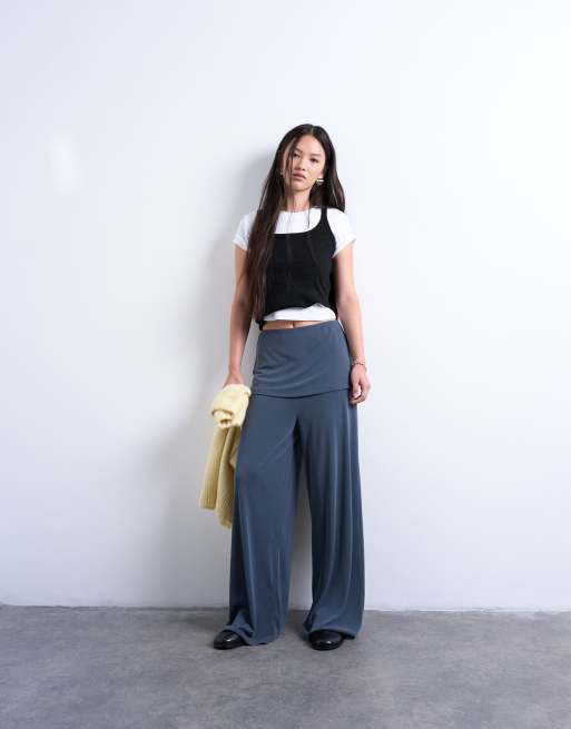 Topshop - Pantaloni color grigio antracite con doppio strato effetto gonna