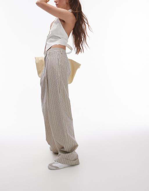 Topshop - Pantaloni color pietra a righe testurizzati a cavallo basso, 2 di 5