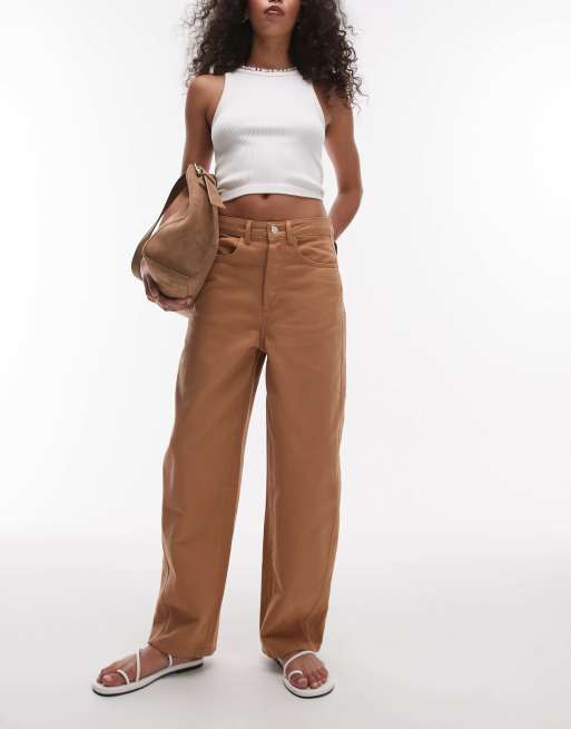 Topshop - Pantaloni comodi con gamba a cilindro color cuoio con cucitura