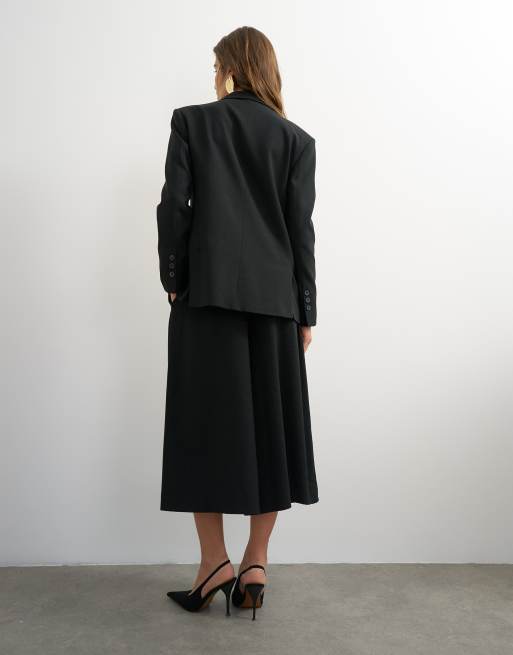 Topshop pantaloni cropped a gamba larga plissettati con cintura neri, 4 di 5