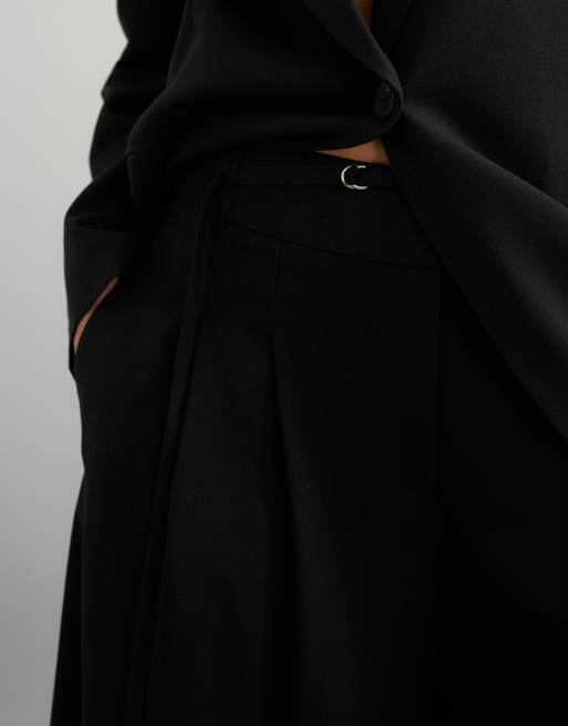 Topshop pantaloni cropped a gamba larga plissettati con cintura neri, 5 di 5