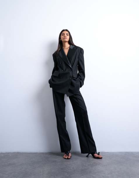 Topshop - Pantaloni da abito slim dritti neri a vita medio alta in coordinato - view 1