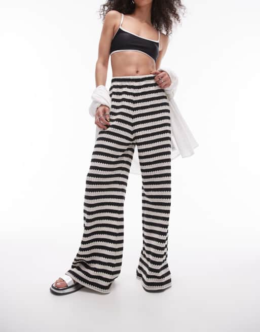 Topshop - Pantaloni da mare dritti a righe bianche e nere