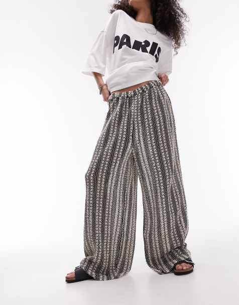Topshop - Pantaloni da spiaggia in maglia bianca e nera - view 1