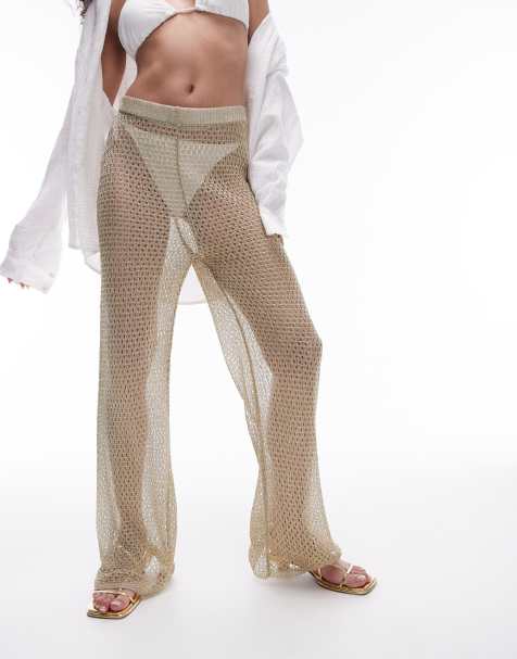 Topshop - Pantaloni da spiaggia in maglia metallizzata oro - view 1