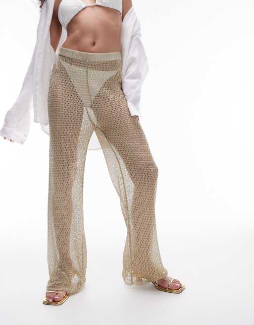 Topshop - Pantaloni da spiaggia in maglia metallizzata oro