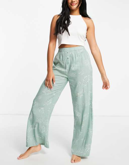 Topshop - Pantaloni del pigiama color salvia con stampa di felci