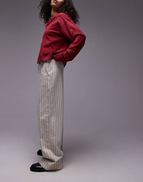 Topshop - Pantaloni dritti a righe con laccetti in vita - view 1