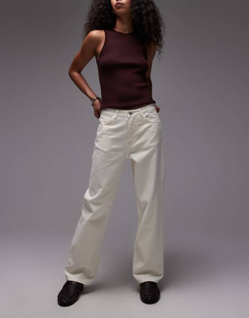 Topshop - Pantaloni dritti a vita media color latticello