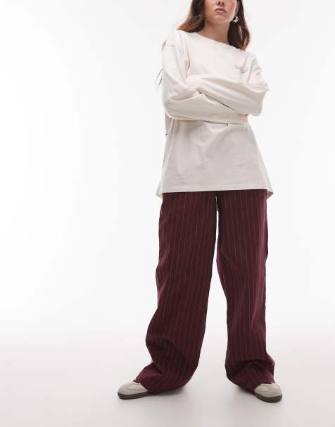 Topshop - Pantaloni dritti bordeaux a righe - view 1