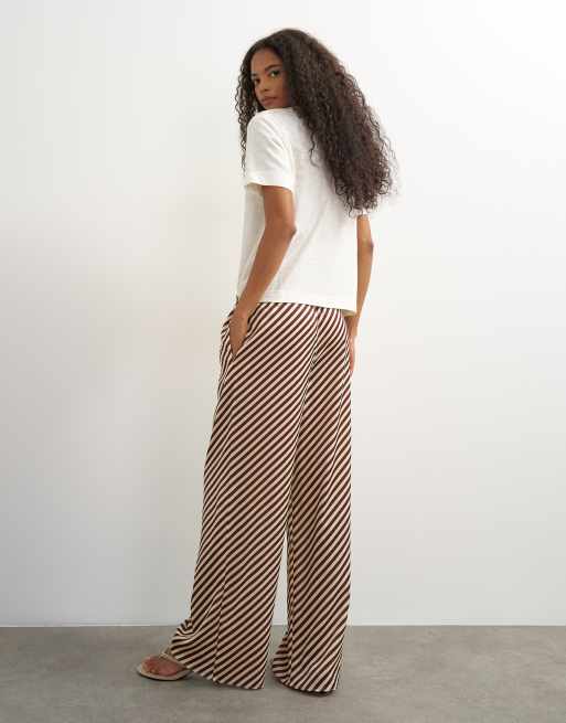 Topshop pantaloni dritti effetto satinato a righe bordeaux, 5 di 5