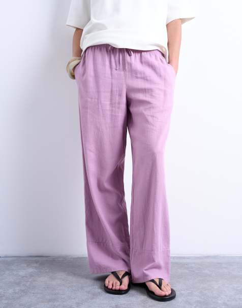 Topshop - Pantaloni dritti in lino viola con fondo ampio - view 1