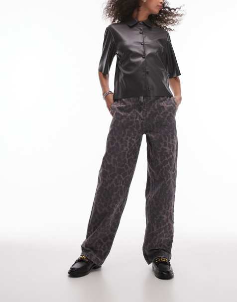 Topshop - Pantaloni dritti multicolore con stampa leopardata scura - view 1