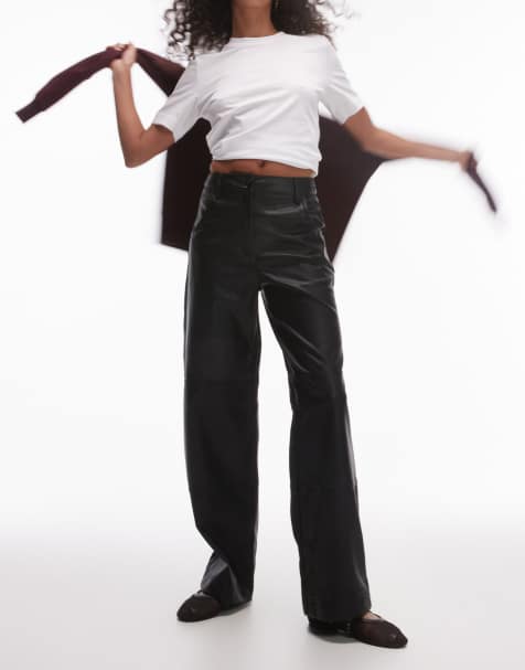 Topshop - Pantaloni dritti neri in pelle sintetica con cuciture - view 1
