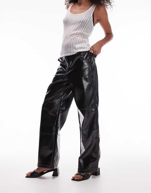 Topshop - Pantaloni dritti neri in pelle sintetica effetto vinile