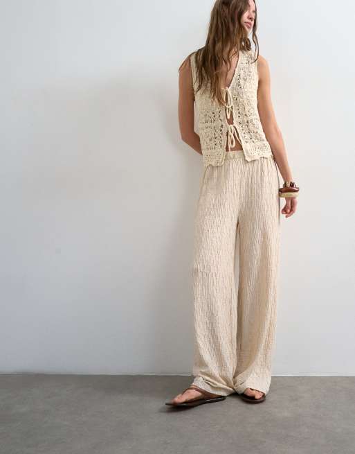 Topshop - Pantaloni dritti plissé in jersey color pietra
