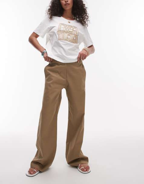 Topshop - Pantaloni dritti sartoriali casual a vita bassa beige - view 1