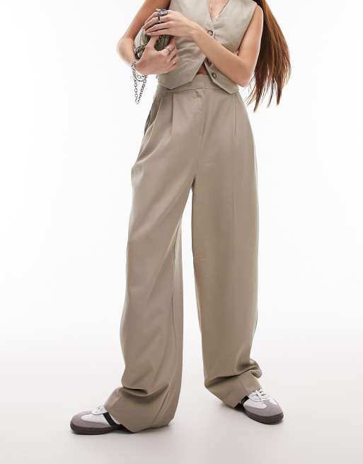 Topshop - Pantaloni extra larghi sartoriali color cammello in coordinato