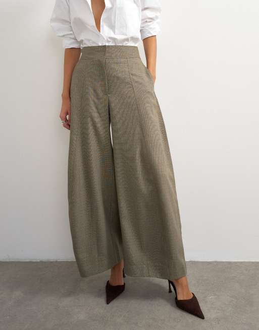 Topshop pantaloni fluidi a gamba ampia in taupe mélange, 5 di 5