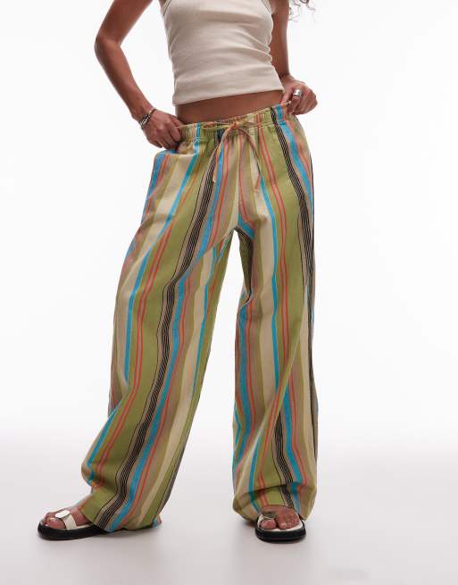 Topshop - Pantaloni in lino a palloncino a righe multicolore