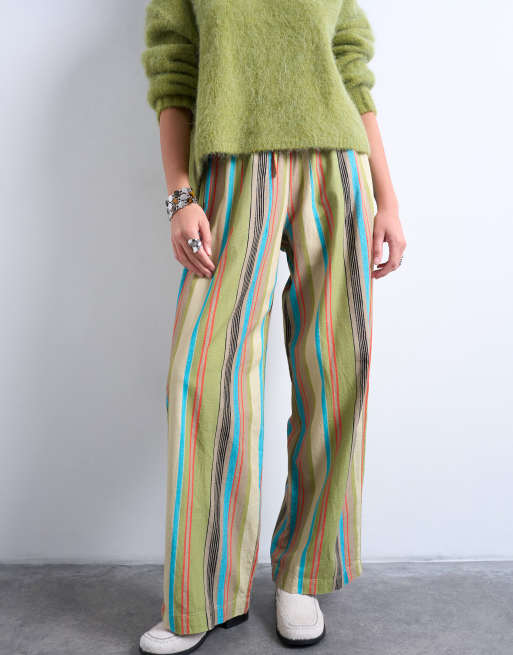 Topshop - Pantaloni in lino a palloncino a righe multicolore, 5 di 5