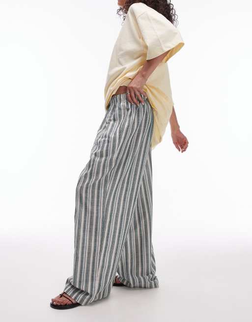 Topshop - Pantaloni in lino a righe multicolore