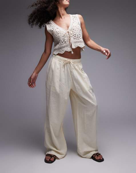 Topshop - Pantaloni in lino color crema a palloncino - view 1