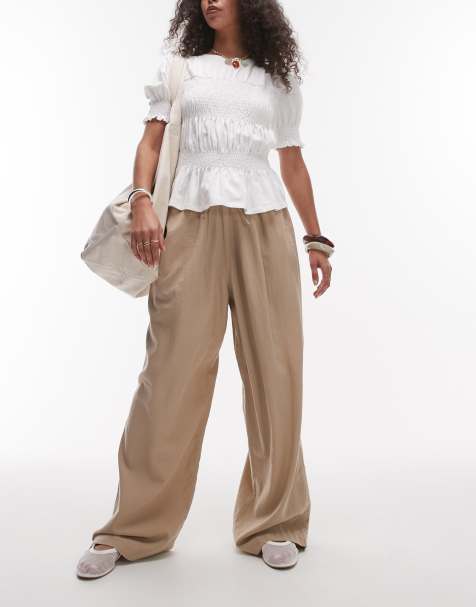 Topshop - Pantaloni in lino color pietra a palloncino - view 1