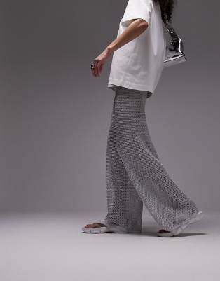 Topshop - Pantaloni in maglia metallizzata color argento 