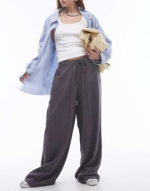 Topshop - Pantaloni in misto lino antracite a palloncino
