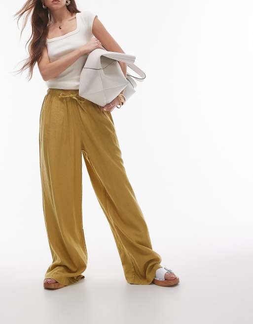 Topshop - Pantaloni in misto lino verdi a palloncino
