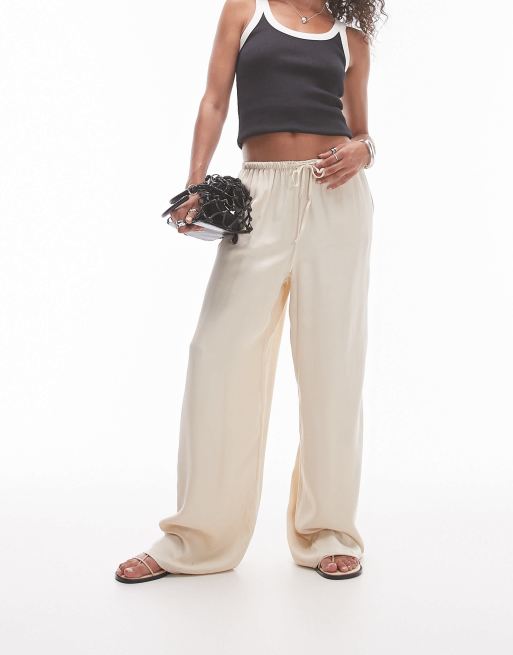 Topshop - Pantaloni in raso color ostrica con coulisse