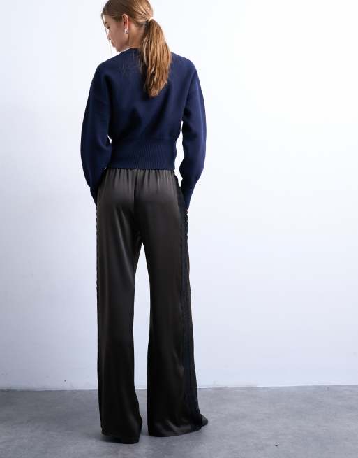 Topshop - Pantaloni in raso marrone con inserto in pizzo, 2 di 5