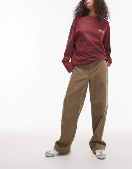 Topshop - Pantaloni in velluto a coste color cammello a cavallo basso